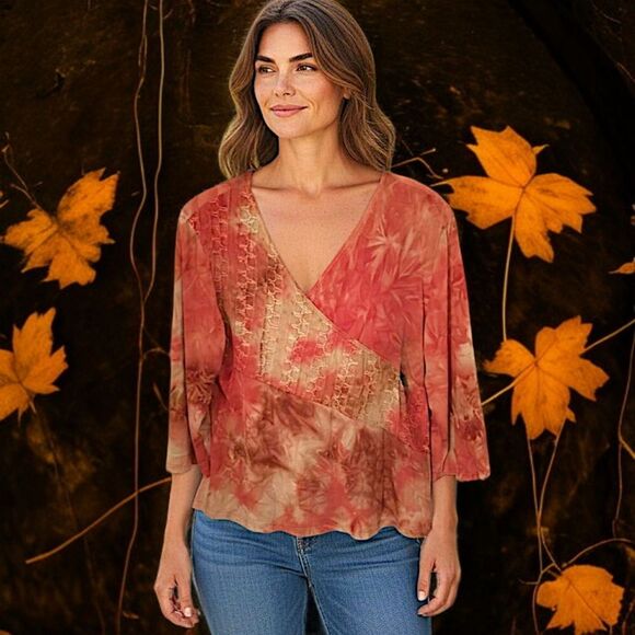 Y2K Embroidered Faux Wrap Top M Indie Fairy Bohemian Hippie Sequins Whimsigoth - Picture 15 of 16